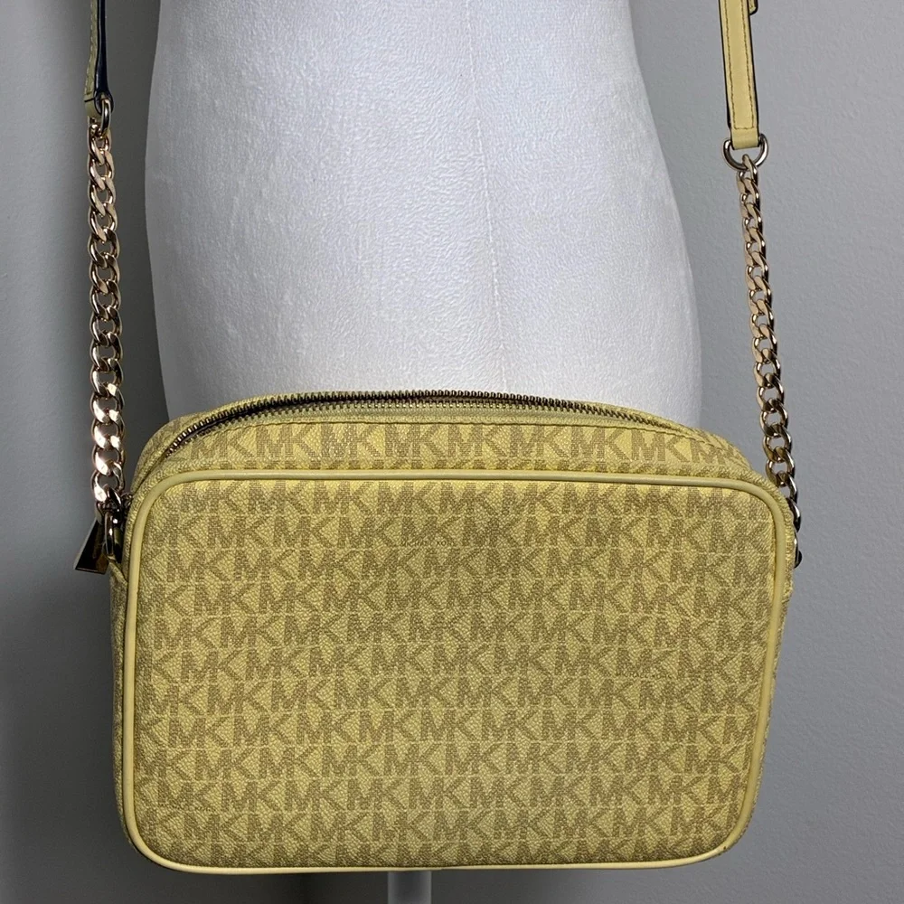 Michael Kors Jet Set Large Signature Logo Crossbody Bag Daisy Yellow New Classic
